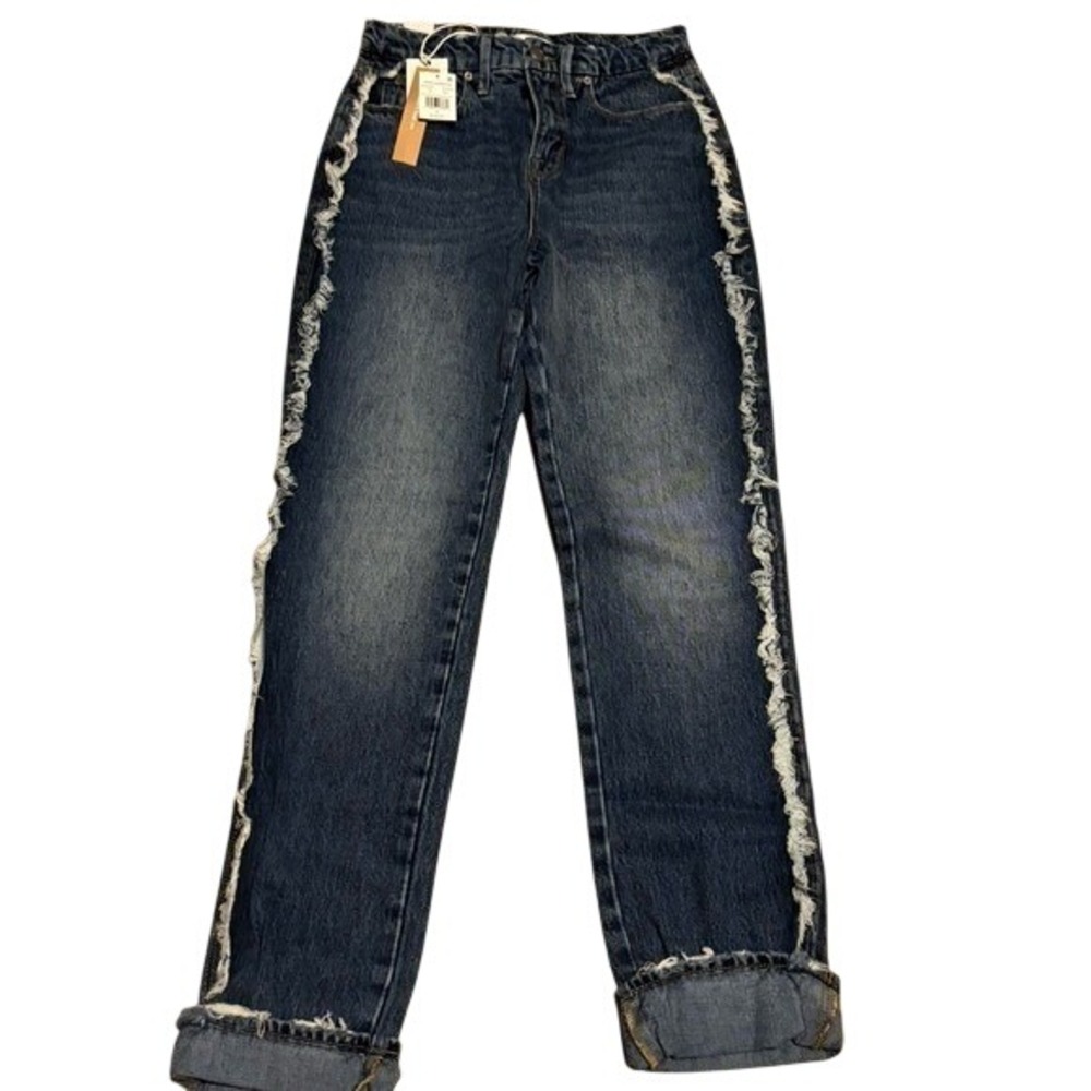 NWT Good American Good Boy Side Frayed Straight Jeans 2/26 $179 retail